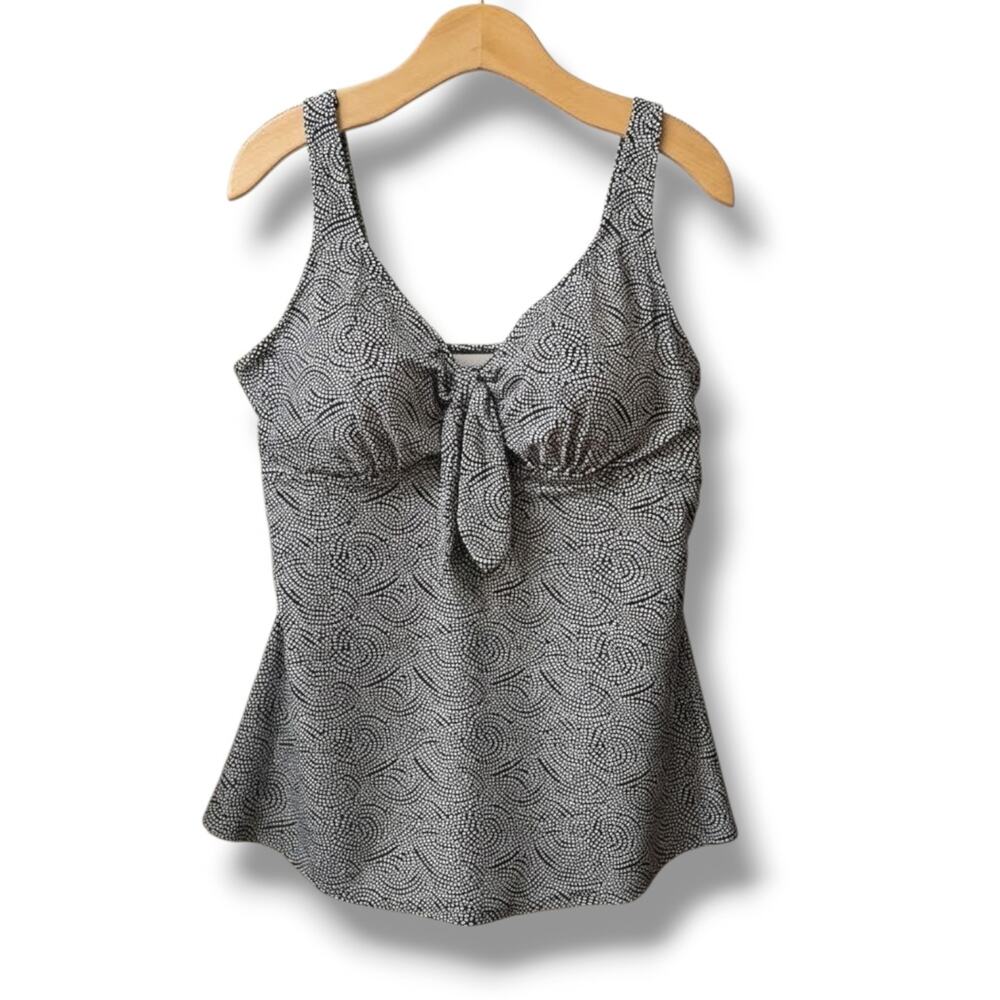 Alisha Levine Black White Swirl Dot Tie Front Tankini Swim Top Plus 18W